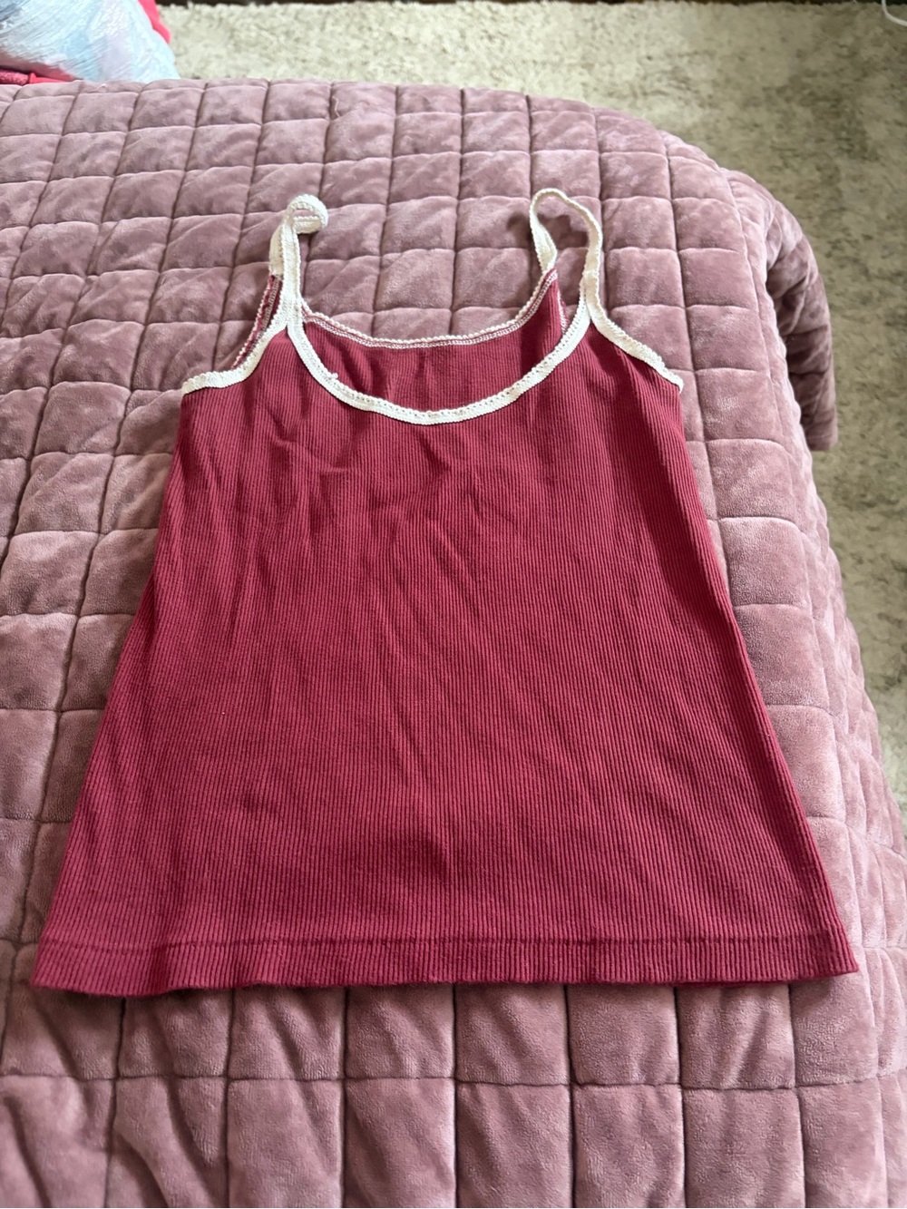 Brandy Melville Brick Red Ribbed Tank with Cream Trim